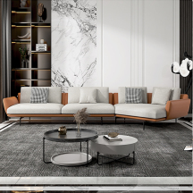 柏胜	森凯洛系列轻奢 环保西皮+麻布贵妃转角组合沙发(BSJS1929)橙+灰