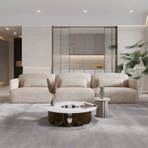 柏胜	西西里系列轻奢 麂皮绒贵妃转角组合沙发(BSNS450)米色