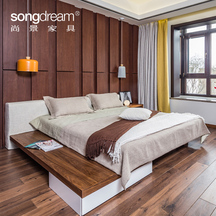 尚景SONGDREAM	北欧多功能大床（1.5米/1.8米）B08—床板胡桃原色配白色地柜